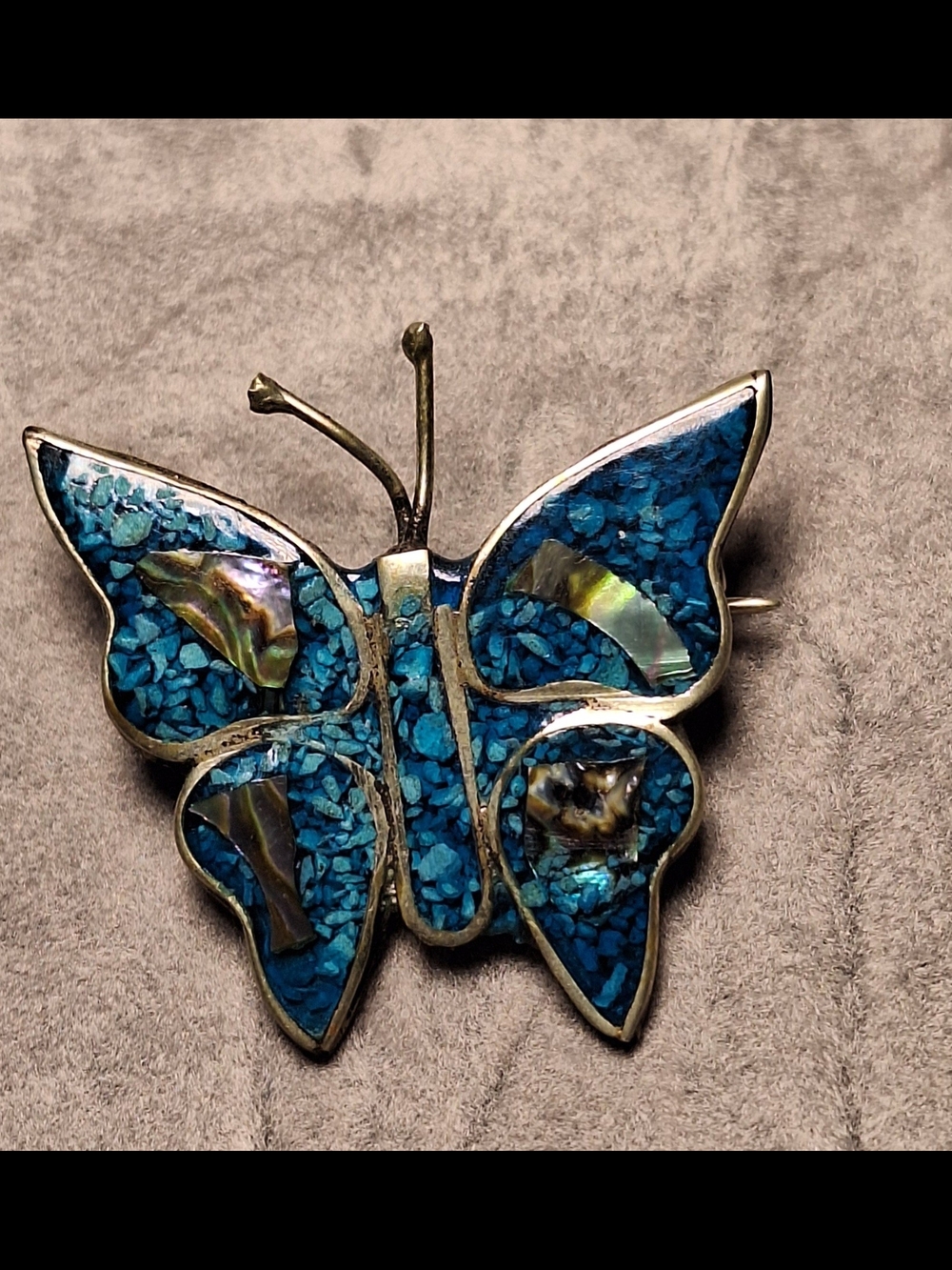 Vintage Alpaca Mexico Butterfly Inlay Brooch - Women's Jewelry